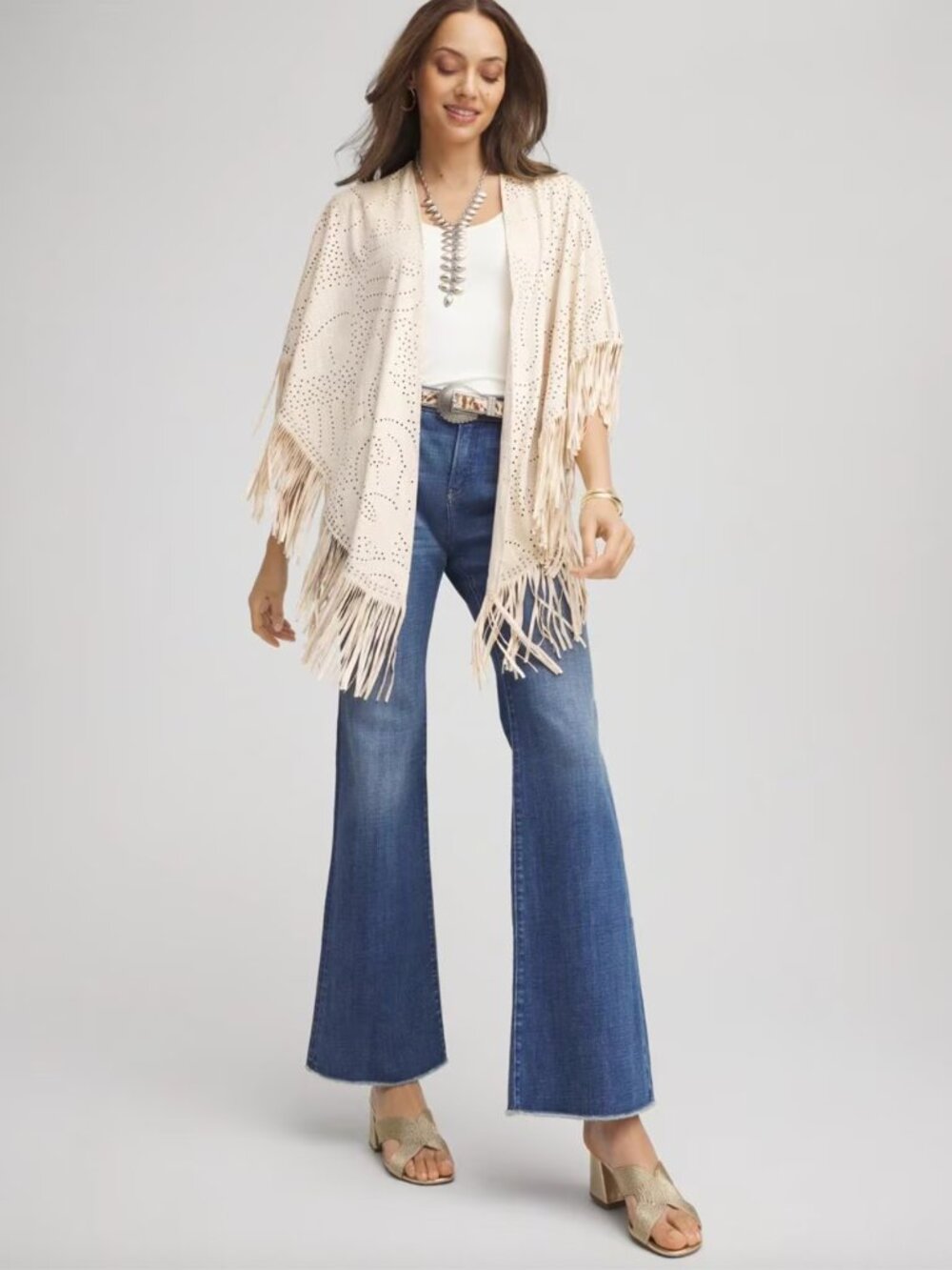Chico's Fringed Ruana Western Cowboy Boho